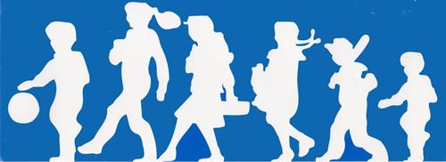 silhouettes of children walking to the left 